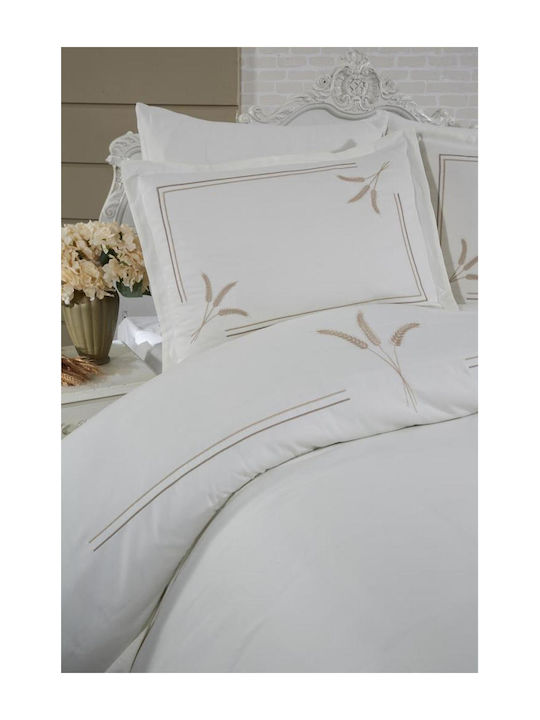SteweHome Σετ Παπλωματοθήκη Βαμβακερή 200x220cm Διπλή με 2 Μαξιλαροθήκες Κρεμ