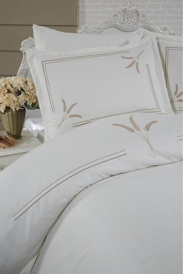 SteweHome Cotton Duvet Cover Set 200x220cm Double With 2 Pillowcases Cream