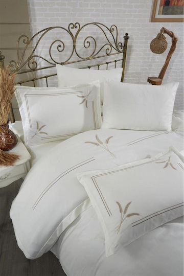 SteweHome Cotton Duvet Cover Set 200x220cm Double With 2 Pillowcases Cream