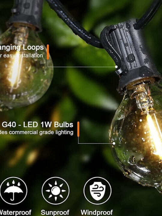 Waterproof LED Garland Light IP65 10m with 20 Warm White Lamps