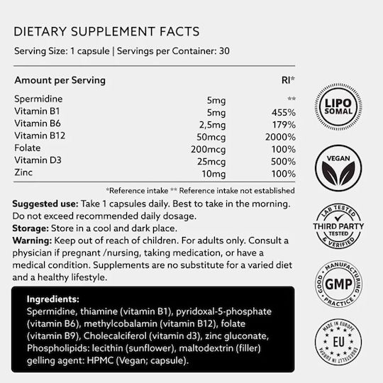 Purovitalis Spermidine Fusion 5mg Ειδικό Συμπλήρωμα Διατροφής 30 κάψουλες