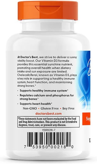 Doctor's Best Vitamin D3 Vitamin for Immune System Boost & Bone Health 5000iu 180 softgels