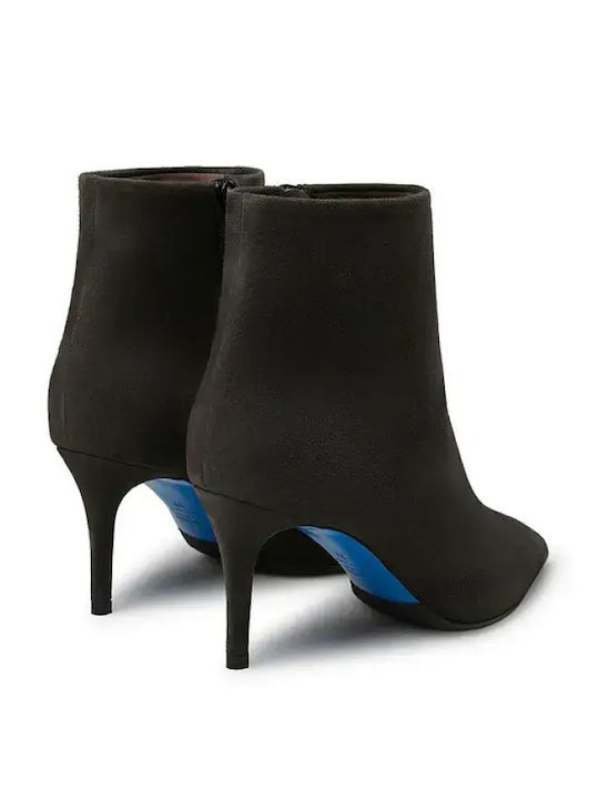 Wildleder Damen Stiefeletten Ankle Boots mit hohem Absatz Tabac