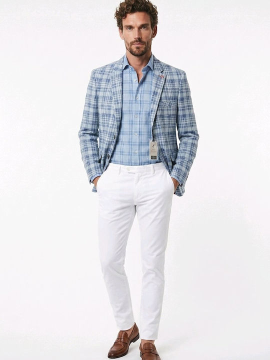 Men’s Suit Jacket Checked Blue-White