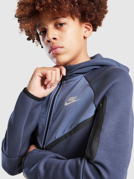 Fleece Kinder-Sweatshirt Jacke mit Kapuze Blau Tech Fleece