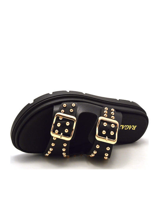 Leather Women's Flat Sandals Black