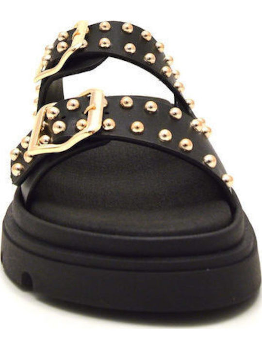 Leather Women's Flat Sandals Black