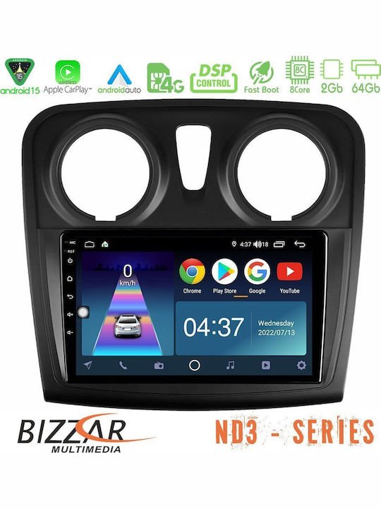Bizzar Автомобилна Аудио Система За Dacia Dokker 2014-2021 Bluetooth USB WiFi GPS Apple CarPlay Android Auto С 9" Touch Screen