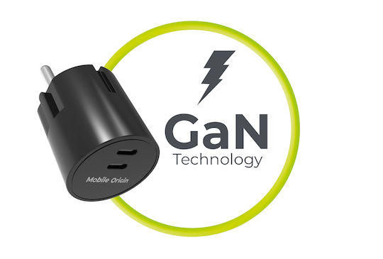 Mobile Origin Charger Without Cable GaN with 2 USB-C Ports 30W Power Delivery Black (PW33)
