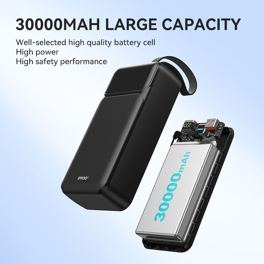 BWOO BO-P66 Power Bank 30000mAh 65W with 2 USB-A Ports and 2 USB-C Ports Power Delivery Black