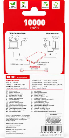 Wonder WX10D Ultra Dünner Power Bank 10000mAh 22,5W mit 3 USB-C Ausgangsanschlüsse Stromlieferung Schwarz
