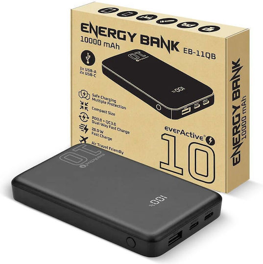 everActive EB-11QB Power Bank 10000mAh 20W mit USB-A Ausgangsanschluss und 2 USB-C Ausgangsanschlüsse Schnellladung Schwarz