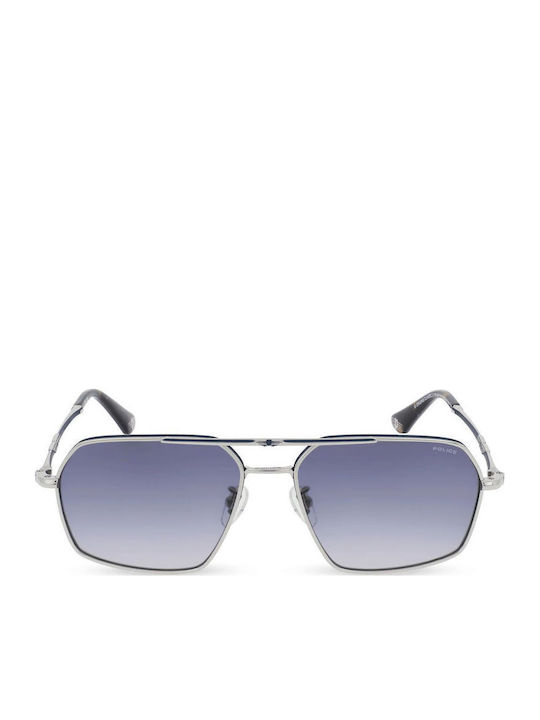 Police Unisex Sunglasses with Blue Metallic Frame and Blue Gradient Lens