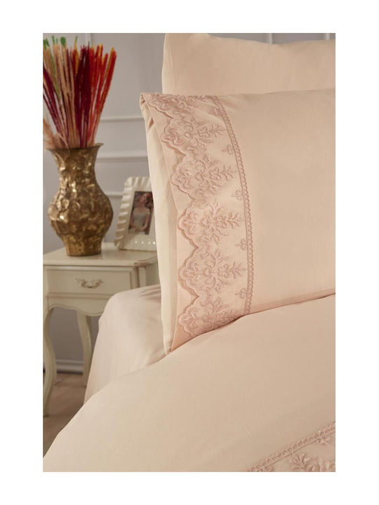 SteweHome Σετ Παπλωματοθήκη 200x220cm Διπλή με 2 Μαξιλαροθήκες Καφέ