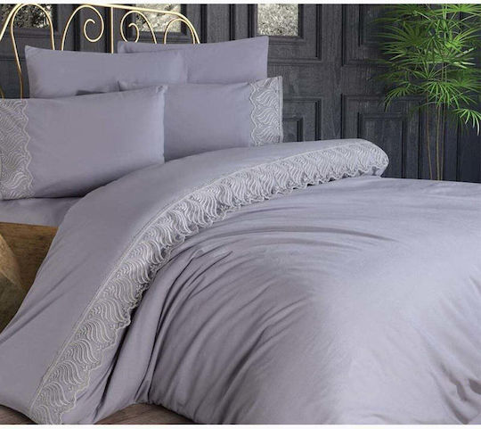 SteweHome Duvet Cover Set 200x220cm Double With 2 Pillowcases Gray