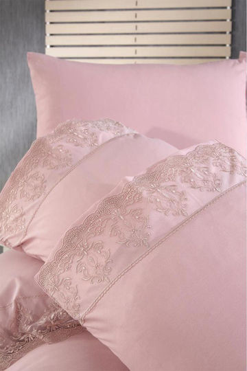 SteweHome Duvet Cover Set 200x220cm Double With 4 Pillowcases Pink
