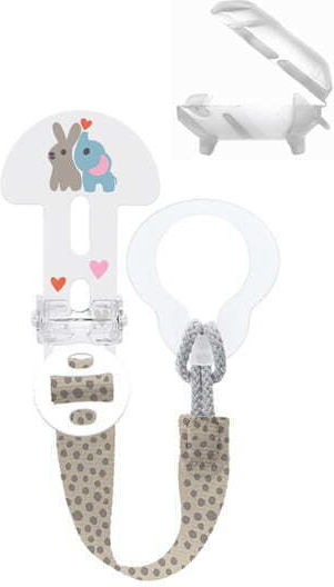 Mam Pacifier Ribbon Clip It! & Cover Fabric Bunny/Elephant Beige 2 Pieces