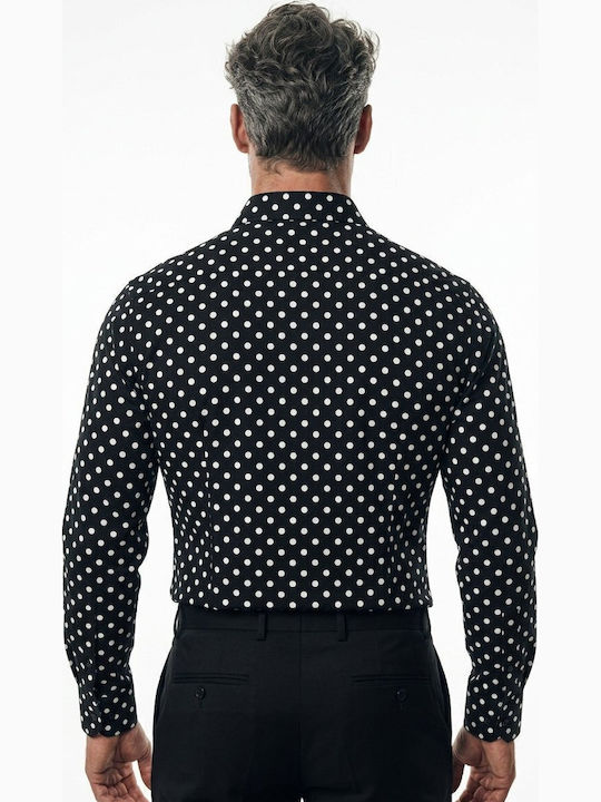 Langärmeliges Polka Dot Hemd Schwarz