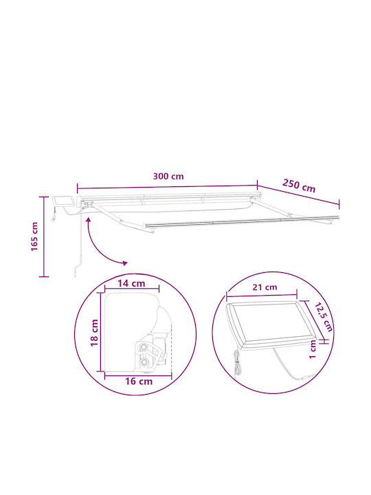 vidaXL Τέντα Βεράντας με Led Καφέ 3x2.5m
