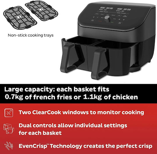 Instant Pot Instant Vortex Plus Air Fryer με Wi-Fi & Διπλό Αποσπώμενο Κάδο 7.6lt Μαύρο