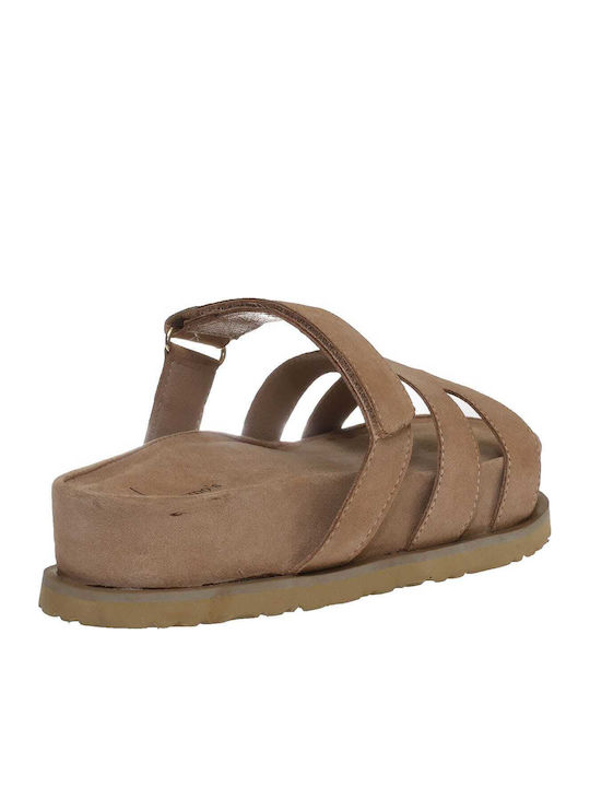 Δερμάτινα Γυναικεία Σανδάλια Flatforms Καφέ