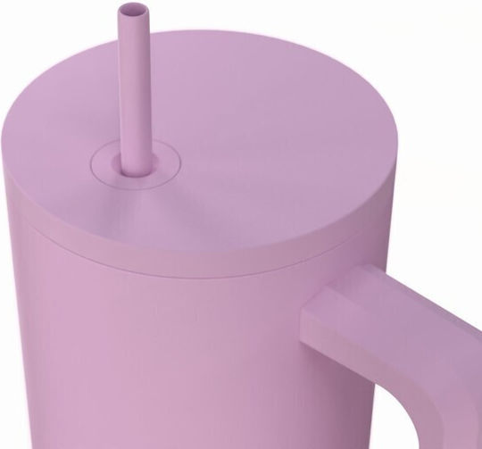 Estia Straw Tumbler Xl Save The Aegean Ανακυκλώσιμο Handled Tumbler Θερμός Ανοξείδωτο BPA Free 900ml Lavender με Καλαμάκι και Λαβή