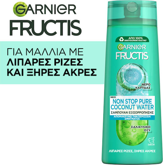 Garnier Fructis Non Stop Pure Coconut Water Σαμπουάν Αναδόμησης/Θρέψης & Ενυδάτωσης για Όλους τους Τύπους Μαλλιών 400ml