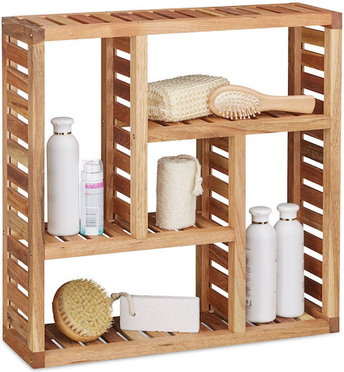 Relaxdays An der Wand montiert Badezimmerregal 50x50x15cm Braun