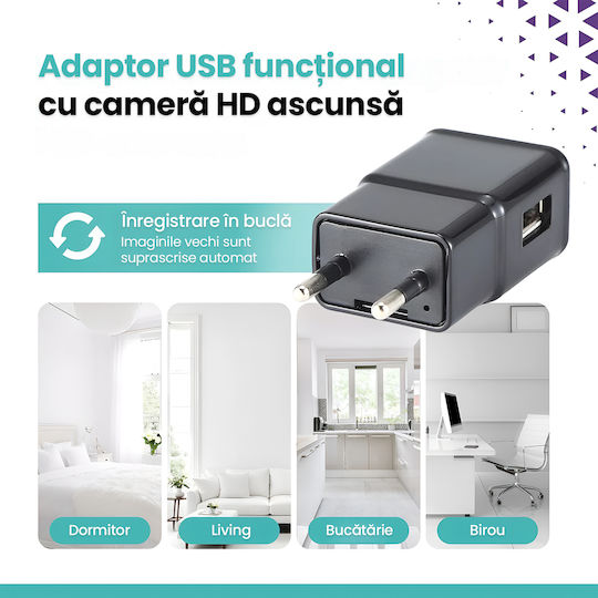 Cameră Spion Ascunsă În Încărcător Usb Wifi Card 8gb Full Hd 1080p Detectare Mișcare Aplicație Hdlivecam Vizualizare Live Înregistrare În Buclă Design Discret