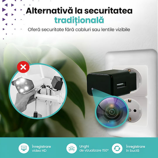Cameră Spion Ascunsă În Încărcător Usb Wifi Card 64gb Full Hd 1080p Detectare Mișcare Aplicație Hdlivecam Vizualizare Live Înregistrare În Buclă Design Discret