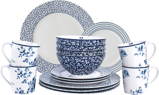 Laura Ashley Blueprint Albastru Porțelan Set de Vase 16buc