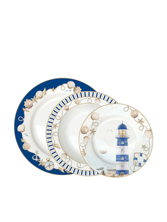 Albastru Porțelan Set de Vase 18buc