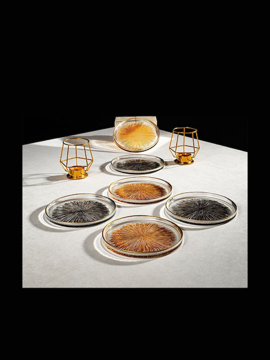 Set of 6 Glass Dinnerware Pieces with Gold Details 16x16cm