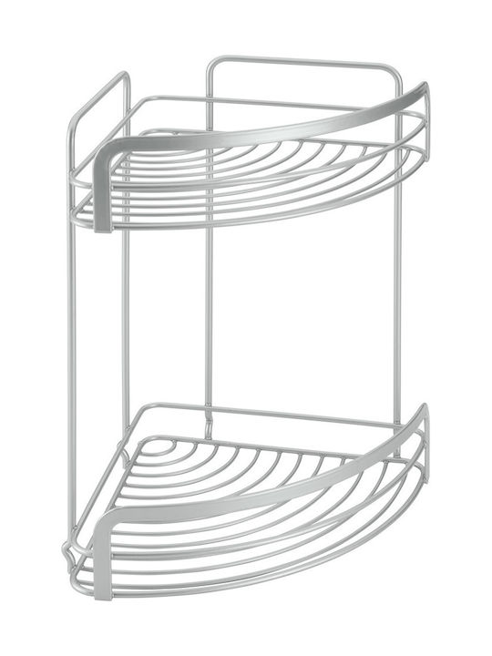 Metaltex Polytherm Viva Ъглов Стенен Рафт за баня Метален с 2 рафта 20x20x30см Сребриста