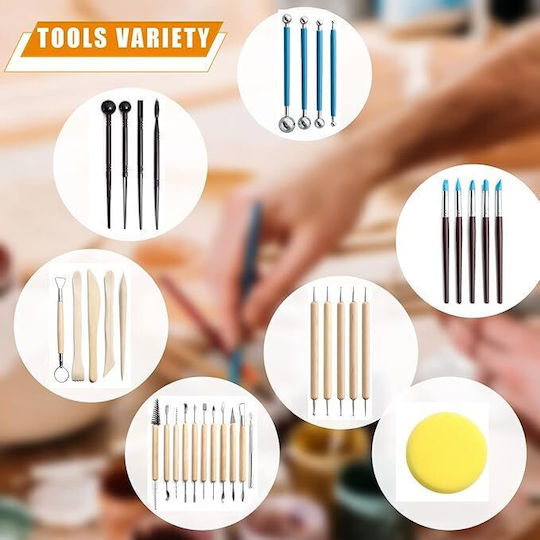 Set De Unelte Pentru Modelare Și Sculptură Lut Zola 40 Ustensile Plastic Lemn Oțel Cutie De Depozitare 58 X 22 Cm