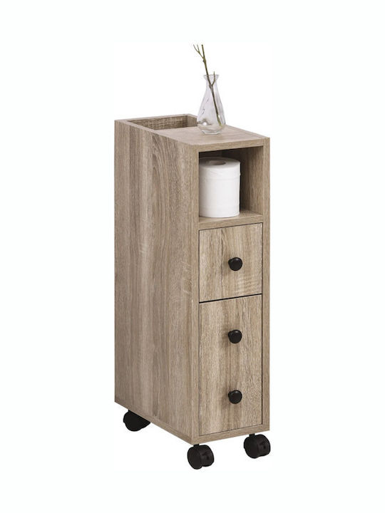Kleankin Wheeled Wooden Bathroom Furniture Floor Bathroom Shelf Wooden with 3 Shelves 18x30x68.5cm Brown