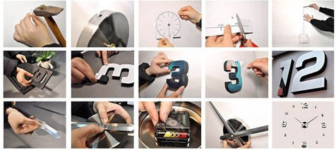 Ruhhy Diy 3D Αθόρυβο Ρολόι Τοίχου Αυτοκόλλητο Καθρέφτης Ασημί