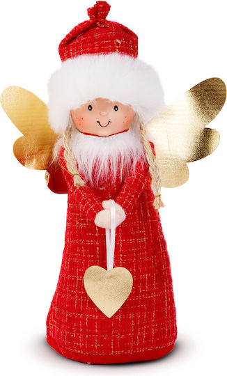 Păpușă Decorativă Înger De Crăciun 30 Cm Figurina Textilă Față Din Ceramică