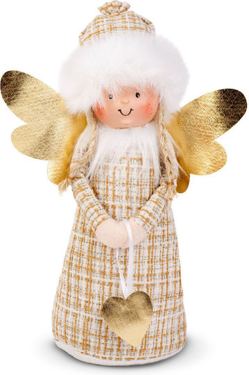 Păpușă Decorativă Înger De Crăciun 30 Cm Figurina Textilă Față Din Ceramică