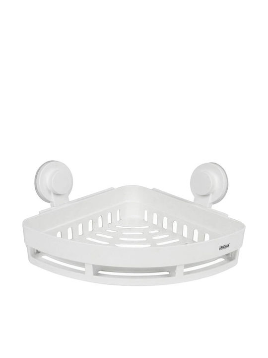 Bathlux 30163 Corner Wall Mounted Bathroom Shelf Plastic with 1 Shelf and Suction Cups 25.2x25.2x12.7cm White
