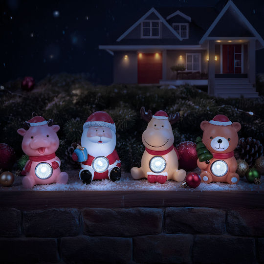 Decorațiune Solară Led Alb Rece 10 Cm Figurine Ren Urs Moș Crăciun Porc