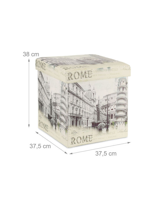 Taburet Camera De Zi Pliabil Cu Spațiu De Depozitare Tapițat Cu Țesătură Alb/Negru 38x37.5x37.5cm