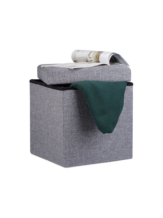 Taburet Camera De Zi Pliabil Cu Spațiu De Depozitare Tapițat Cu Țesătură Antracit 38x38x38cm