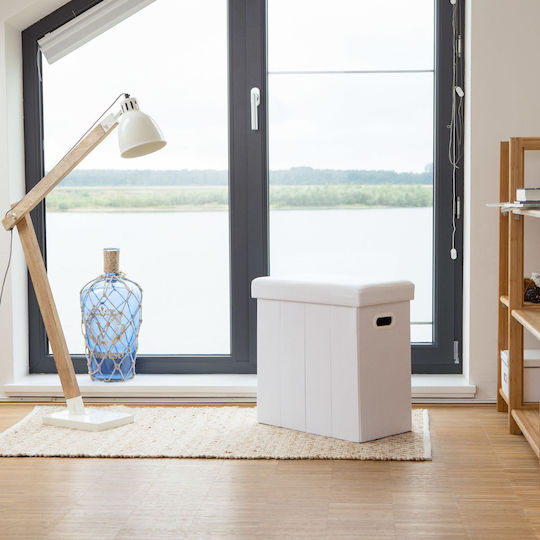 Living Room Stools Collapsible With Storage Space Upholstered With White Fabric 25.5x49.5x46cm