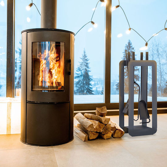 Relaxdays Комплект Инструменти За Камин С Комплект Държачи За Стойки Черен