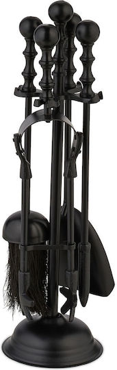 Relaxdays Fireplace Tool Set With Black Stand Holder