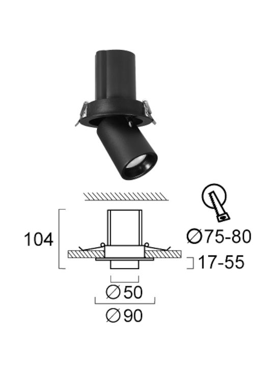 Viokef Rund Metallisch Einbau Spot mit integriertem LED und Warmweißes Licht Schwarz 1Stück