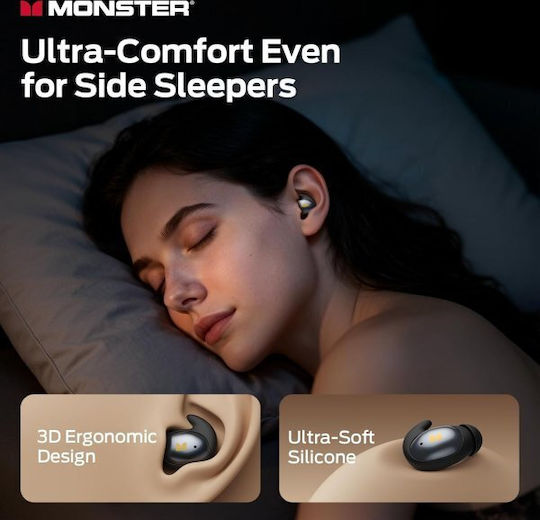 Monster Sleep Ear100 In-ear Bluetooth Handsfree Headphones with Sweat Resistance and Charging Case Black