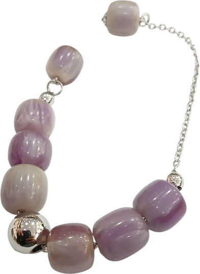 Kalliopi Silver Begleri Handcrafted from Stainless Steel with Fluorite Lavender Stone 12mm Length 25cm