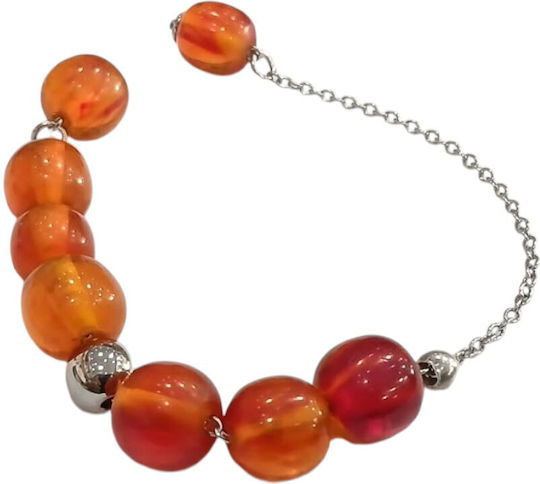Kalliopi Silver Handmade Begleri from Stainless Steel with Orange Faturan Stone 12mm Length 25cm